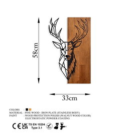 Wallity Red Deer 1 - Accesorio de Pared de Madera y Metal Nogal y Negro